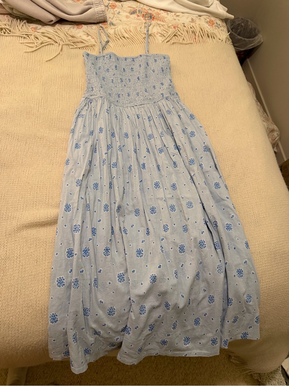Ciao Lucia Light Blue Floral Maxi Dress with Smocked Bodice